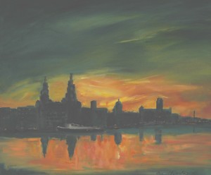 Early morning, sunrise, over Liverpool waterfront