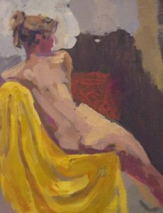 oil painting of a female nude, done in the lydiate life drawing class